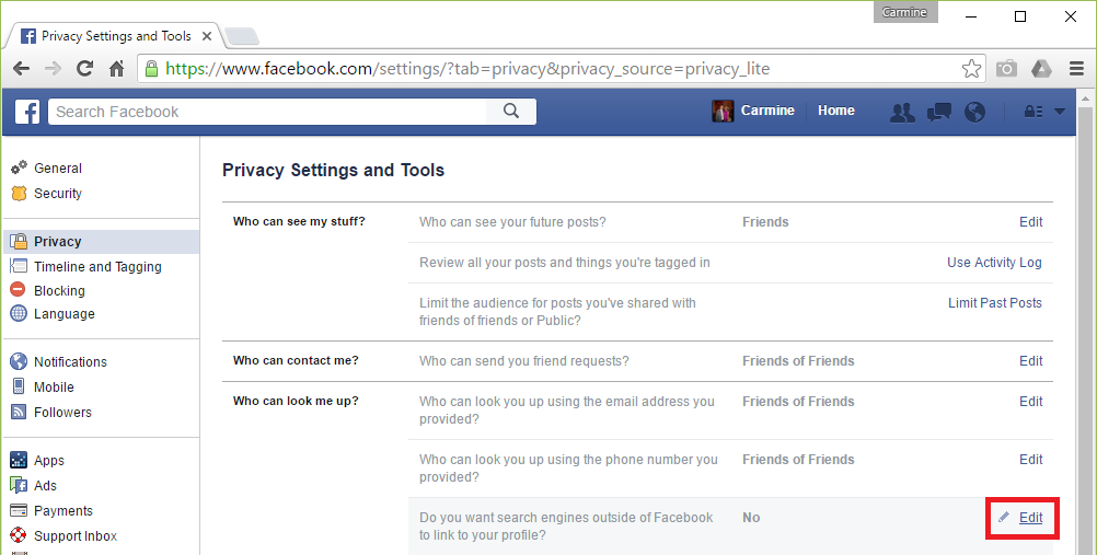 Facebook - Privacy Menu