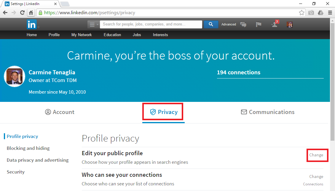 LinkedIn - Privacy Menu